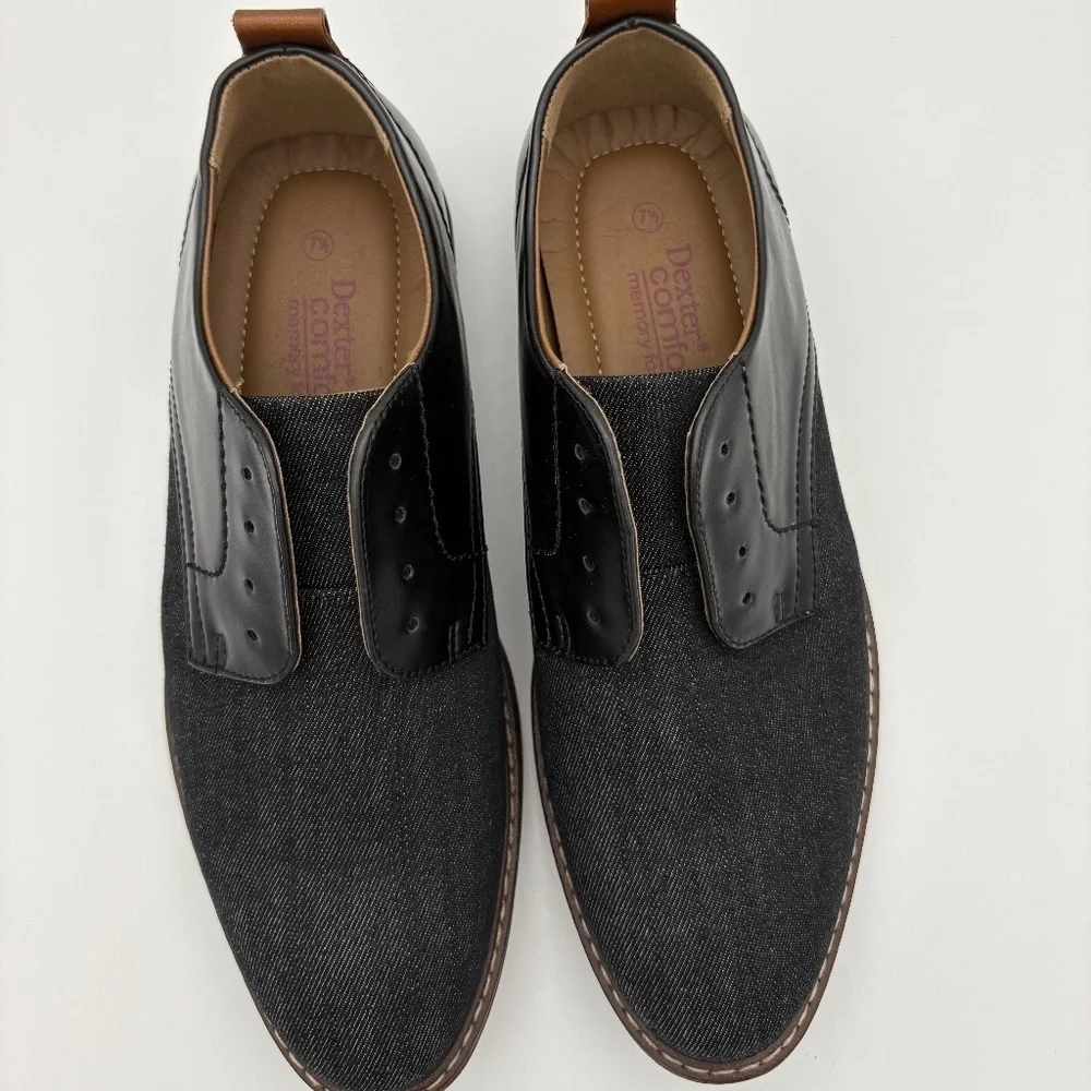 Dexter Comfort Memory Foam Cal Black Denim w/ Faux Leather Accent Casual Oxford